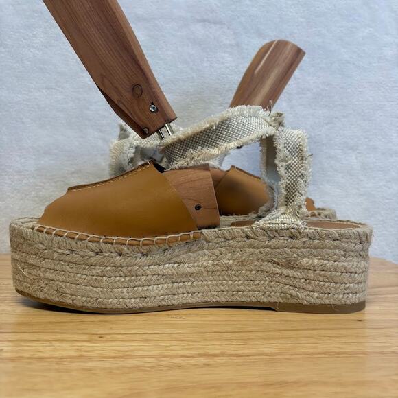 Zara Tan Leather Flatform Espadrille Ankle Buckle Platform Sandals Size EU 39 - Picture 7 of 13